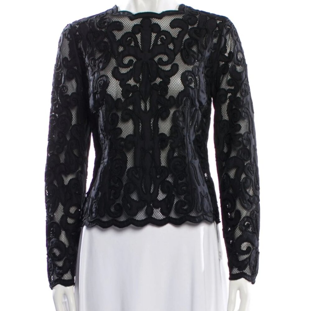 NWT ULLA JOHNSON Ursa Lace Appliqué Long Sleeve Top in Noir M $950 - Picture 5 of 6